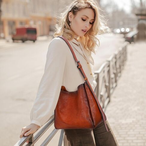 HESHE Genuine Leather Purses for Women Shoulder Handbags Crossbody Hobo Purses Buckets Satchel Bags Tote Work Top Handle Bag in Saudi Arabia