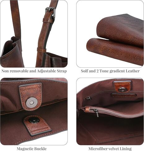 HESHE Genuine Leather Purses for Women Shoulder Handbags Crossbody Hobo Purses Buckets Satchel Bags Tote Work Top Handle Bag in Saudi Arabia