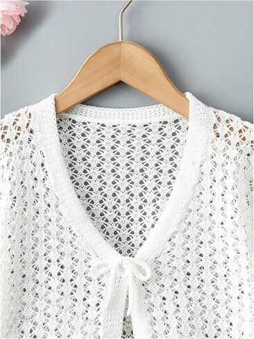 GORGLITTER Girl's Crochet Knit Top Tie Front Long Sleeve Bolero Shrug Lightweight Cardigan Sweaters in Saudi Arabia