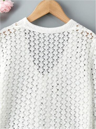 GORGLITTER Girl's Crochet Knit Top Tie Front Long Sleeve Bolero Shrug Lightweight Cardigan Sweaters in Saudi Arabia