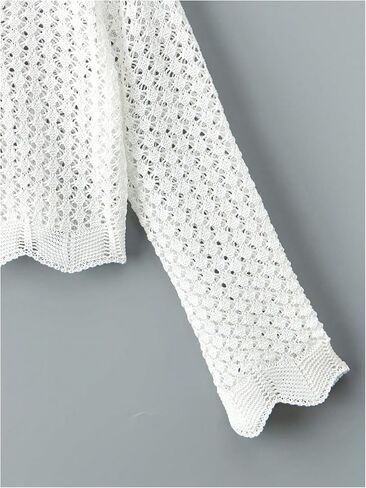 GORGLITTER Girl's Crochet Knit Top Tie Front Long Sleeve Bolero Shrug Lightweight Cardigan Sweaters in Saudi Arabia