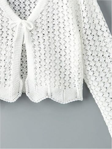 GORGLITTER Girl's Crochet Knit Top Tie Front Long Sleeve Bolero Shrug Lightweight Cardigan Sweaters in Saudi Arabia