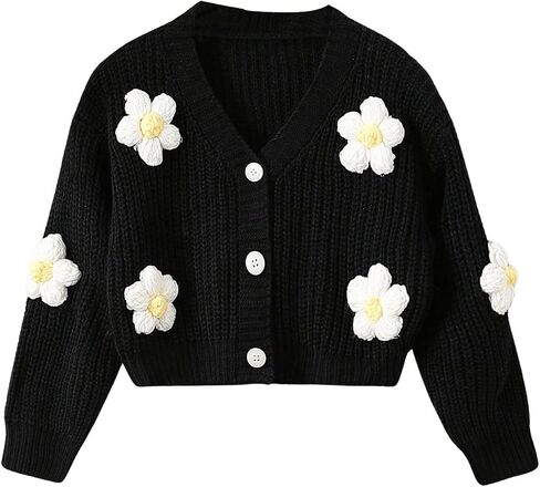 GORGLITTER Girl's Floral Flower Button Down Cardigan V Neck Long Sleeve Knit Cute Sweater Knitwear in Saudi Arabia