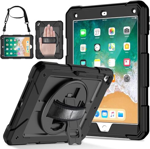 LTROP Protective Cover Case for iPad 6th/ 5th Generation & iPad Air 2 Case, iPad 9.7 Inch Case with Shoulder Strap Pen Holder Swivel Stand, Aqua Teal in Saudi Arabia