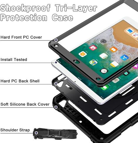 LTROP Protective Cover Case for iPad 6th/ 5th Generation & iPad Air 2 Case, iPad 9.7 Inch Case with Shoulder Strap Pen Holder Swivel Stand, Aqua Teal in Saudi Arabia