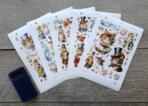 Holographic Stickers Pack # English Cats in Victorian Style Clothing at Tea Party HANATABA Vintage Art Deco Styled Wall Laptop Large Vinyl Hologram Stickers in Saudi Arabia