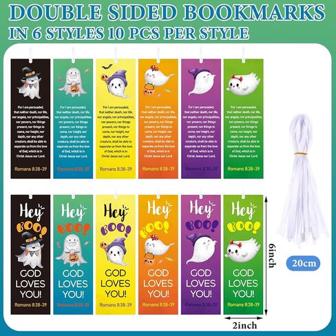 60 Pcs Halloween Bookmark Hey Boo God Loves You Bookmark Romans 8: 38-39 Ghost Christian Bookmarks VBS Exchange Gifts for Kids Adult Church School Classroom Prizes Party Favors in Saudi Arabia