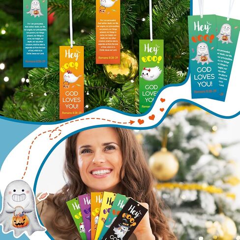 60 Pcs Halloween Bookmark Hey Boo God Loves You Bookmark Romans 8: 38-39 Ghost Christian Bookmarks VBS Exchange Gifts for Kids Adult Church School Classroom Prizes Party Favors in Saudi Arabia