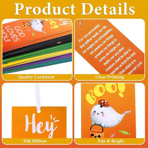 60 Pcs Halloween Bookmark Hey Boo God Loves You Bookmark Romans 8: 38-39 Ghost Christian Bookmarks VBS Exchange Gifts for Kids Adult Church School Classroom Prizes Party Favors in Saudi Arabia