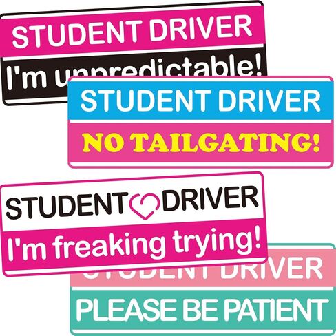 4-Pack Funny Student Driver Sticker (Non-Magnetic) for Car, Removable New Driver Car Decals for Bumper & Windows, Pink Rookie Safety Attention Sign -Please Be Patient- (Colour Contrast -4 Pack) in Saudi Arabia