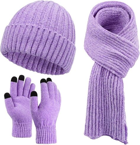 LiuSuper Hat Scarf Glove Set for Women, with Womens Beanies for Winter, Long Scarf and Touchscreen Gloves 3 in 1 in Kuwait