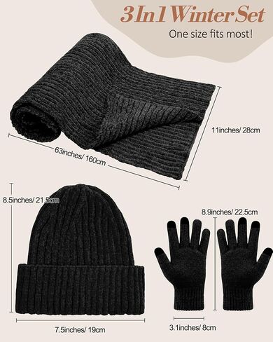 LiuSuper Hat Scarf Glove Set for Women, with Womens Beanies for Winter, Long Scarf and Touchscreen Gloves 3 in 1 in Kuwait