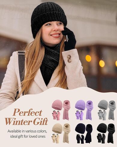 LiuSuper Hat Scarf Glove Set for Women, with Womens Beanies for Winter, Long Scarf and Touchscreen Gloves 3 in 1 in Kuwait