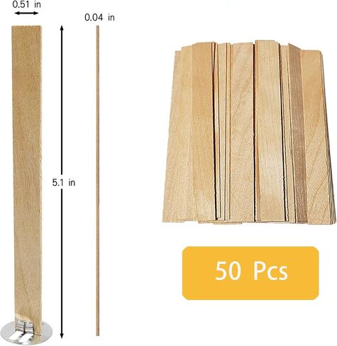 50pcs Wood Wicks for Candles Making. Thickened Wood Candle Wicks, 5.1 X 0.5 X 0.04 Inch Naturally Smokeless Wooden Candle Wicks. in Kuwait