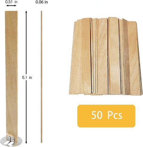 50pcs Wood Wicks for Candles Making. Thickened Wood Candle Wicks, 5.1 X 0.5 X 0.04 Inch Naturally Smokeless Wooden Candle Wicks. in Kuwait