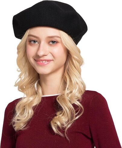 Women French Wool Beret Hats - Reversible Solid Color Classic Beanie Winter Cap in Saudi Arabia