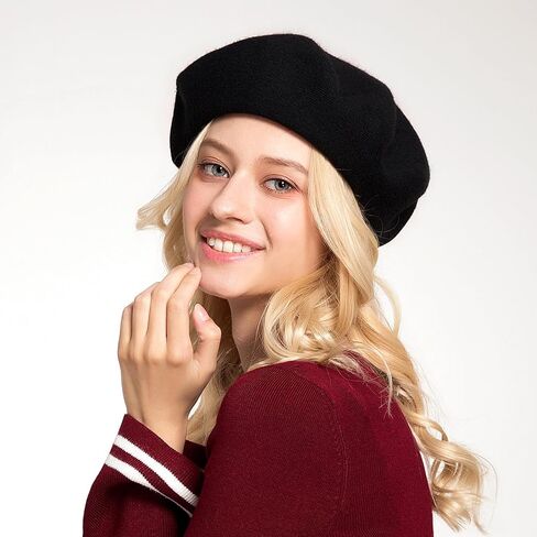 Women French Wool Beret Hats - Reversible Solid Color Classic Beanie Winter Cap in Saudi Arabia