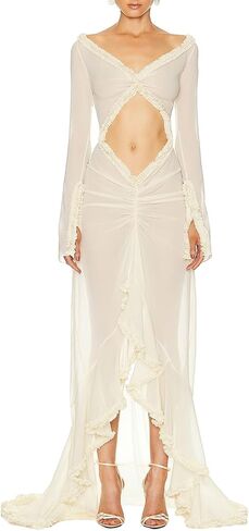 Women Sexy Mesh Sheer Maxi Dress Y2k Floral See Through Low Cut Dress Backless Bodycon Long Dress Party Dress in Saudi Arabia