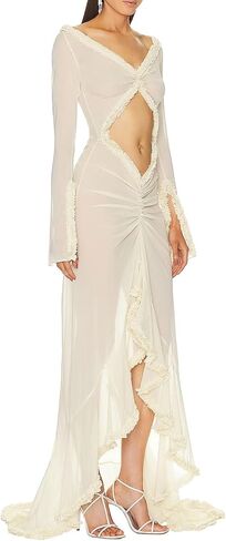 Women Sexy Mesh Sheer Maxi Dress Y2k Floral See Through Low Cut Dress Backless Bodycon Long Dress Party Dress in Saudi Arabia