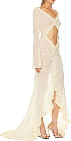 Women Sexy Mesh Sheer Maxi Dress Y2k Floral See Through Low Cut Dress Backless Bodycon Long Dress Party Dress in Saudi Arabia
