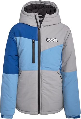 سترة تزلج للأولاد من Volcom - سترة شتوية بغطاء للرأس بسحاب كامل للأولاد - سترة دافئة بألوان متباينة للأولاد (8-20) in Kuwait