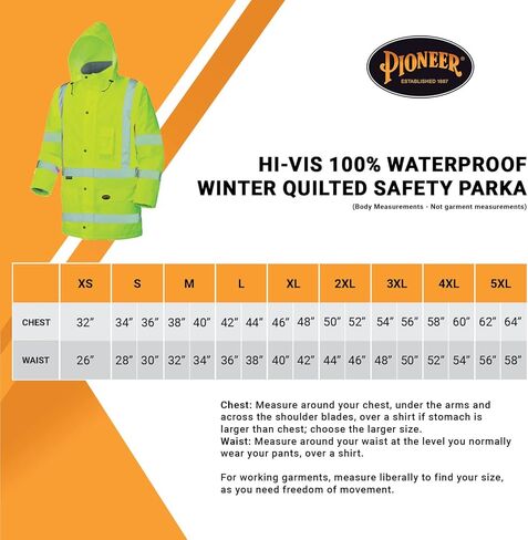 سترة أمان مبطنة شتوية مقاومة للماء بنسبة 100% من Pioneer V1150160U - أصفر/أخضر (2XL) in Kuwait