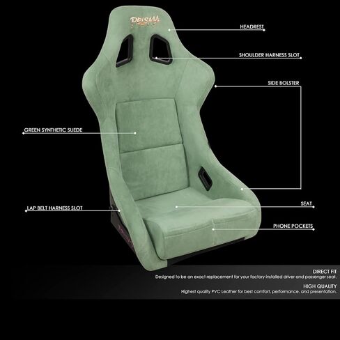 NRG Innovations FRP-302OL-PRISMA Prisma Fixed Back Bucket Racing Seat with Bottom Mount Bracket, Olive Color/Mix Sparkled Paint Back in Saudi Arabia