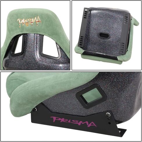 NRG Innovations FRP-302OL-PRISMA Prisma Fixed Back Bucket Racing Seat with Bottom Mount Bracket, Olive Color/Mix Sparkled Paint Back in Saudi Arabia