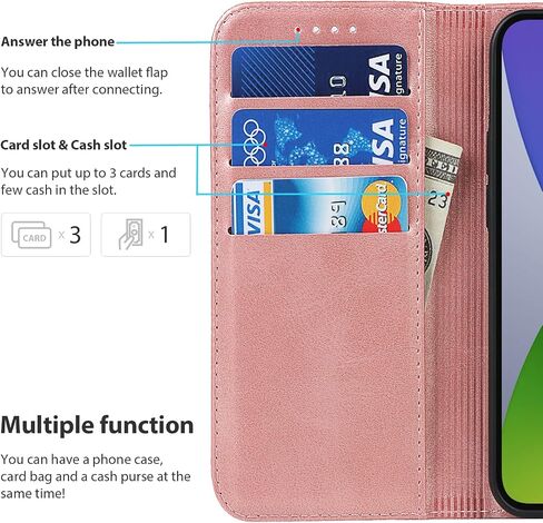 حافظة لهاتف iPhone 14 مع حامل بطاقة، حافظة هاتف iPhone 13 للسيدات، حافظة محفظة iPhone 14 مع فتحات لبطاقة الائتمان، غطاء هاتف قلاب - ذهبي وردي in Kuwait
