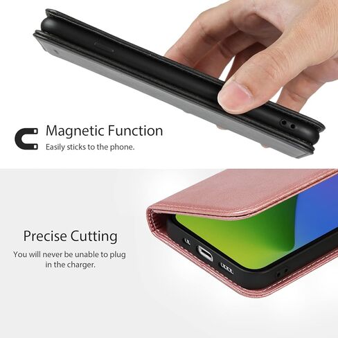 حافظة لهاتف iPhone 14 مع حامل بطاقة، حافظة هاتف iPhone 13 للسيدات، حافظة محفظة iPhone 14 مع فتحات لبطاقة الائتمان، غطاء هاتف قلاب - ذهبي وردي in Kuwait