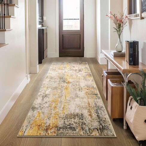 Runner Rug for Hallways Kitchen Runner Rug Non Slip 2'6''x8' Washable Grey Long Runner Rugs with Rubber Backing Soft Abstract Carpet Runner for Entryway, Kitchen, Bedroom, Bathroom in Saudi Arabia