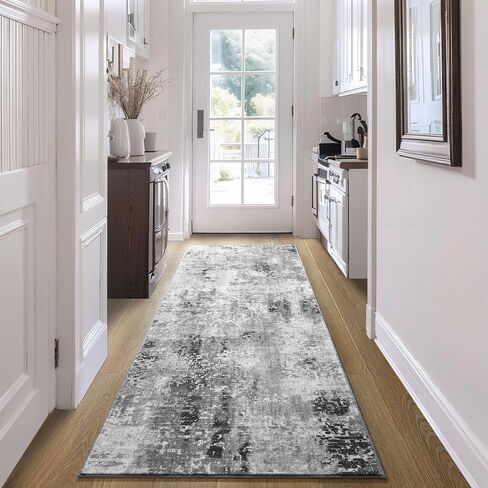 Runner Rug for Hallways Kitchen Runner Rug Non Slip 2'6''x8' Washable Grey Long Runner Rugs with Rubber Backing Soft Abstract Carpet Runner for Entryway, Kitchen, Bedroom, Bathroom in Saudi Arabia