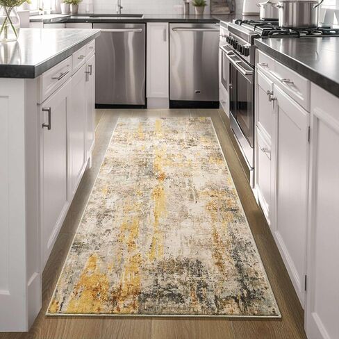 Runner Rug for Hallways Kitchen Runner Rug Non Slip 2'6''x8' Washable Grey Long Runner Rugs with Rubber Backing Soft Abstract Carpet Runner for Entryway, Kitchen, Bedroom, Bathroom in Saudi Arabia
