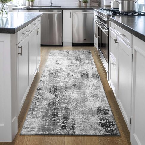 Runner Rug for Hallways Kitchen Runner Rug Non Slip 2'6''x8' Washable Grey Long Runner Rugs with Rubber Backing Soft Abstract Carpet Runner for Entryway, Kitchen, Bedroom, Bathroom in Saudi Arabia