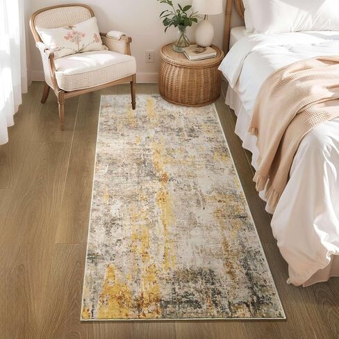 Runner Rug for Hallways Kitchen Runner Rug Non Slip 2'6''x8' Washable Grey Long Runner Rugs with Rubber Backing Soft Abstract Carpet Runner for Entryway, Kitchen, Bedroom, Bathroom in Saudi Arabia