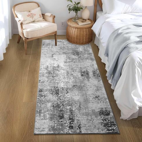 Runner Rug for Hallways Kitchen Runner Rug Non Slip 2'6''x8' Washable Grey Long Runner Rugs with Rubber Backing Soft Abstract Carpet Runner for Entryway, Kitchen, Bedroom, Bathroom in Saudi Arabia