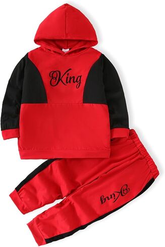 Toddler Kid Boy Clothes Outfits Letter Graphic Color Block Hoodie Sweatpants 2PC Outfit Set in Saudi Arabia