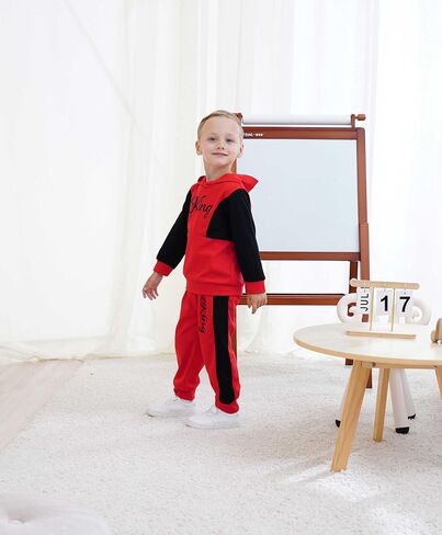 Toddler Kid Boy Clothes Outfits Letter Graphic Color Block Hoodie Sweatpants 2PC Outfit Set in Saudi Arabia