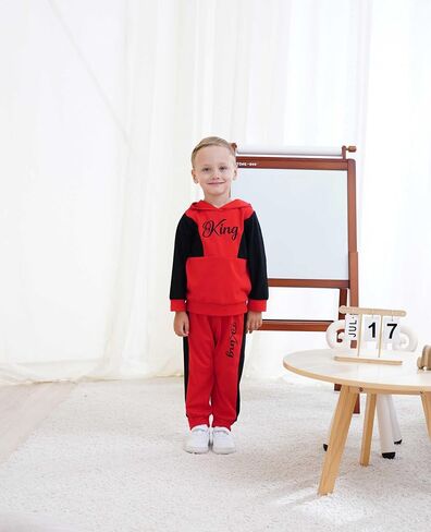 Toddler Kid Boy Clothes Outfits Letter Graphic Color Block Hoodie Sweatpants 2PC Outfit Set in Saudi Arabia