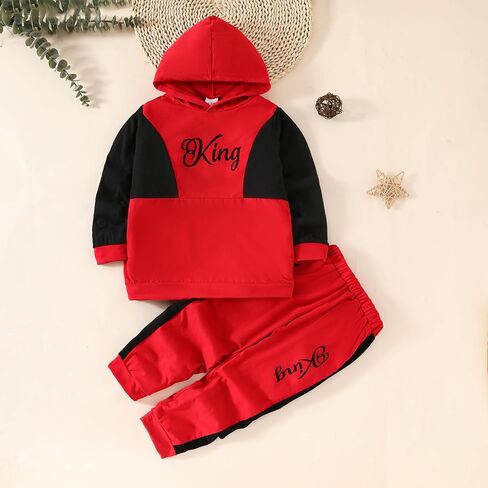 Toddler Kid Boy Clothes Outfits Letter Graphic Color Block Hoodie Sweatpants 2PC Outfit Set in Saudi Arabia