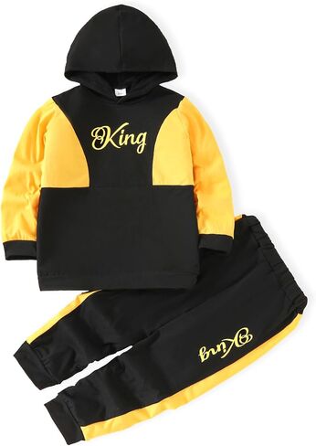 Toddler Kid Boy Clothes Outfits Letter Graphic Color Block Hoodie Sweatpants 2PC Outfit Set in Saudi Arabia