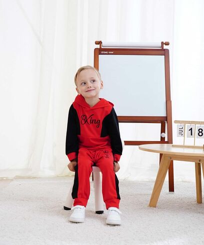 Toddler Kid Boy Clothes Outfits Letter Graphic Color Block Hoodie Sweatpants 2PC Outfit Set in Saudi Arabia