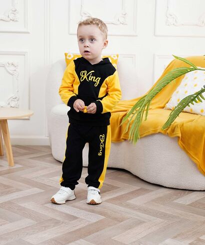 Toddler Kid Boy Clothes Outfits Letter Graphic Color Block Hoodie Sweatpants 2PC Outfit Set in Saudi Arabia