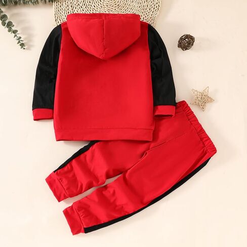 Toddler Kid Boy Clothes Outfits Letter Graphic Color Block Hoodie Sweatpants 2PC Outfit Set in Saudi Arabia