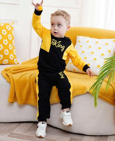 Toddler Kid Boy Clothes Outfits Letter Graphic Color Block Hoodie Sweatpants 2PC Outfit Set in Saudi Arabia