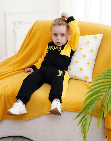 Toddler Kid Boy Clothes Outfits Letter Graphic Color Block Hoodie Sweatpants 2PC Outfit Set in Saudi Arabia