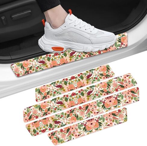Painting Roses Door Sill Protectors, Front/Rear Absorbent Rubber Car Door Sill Protector Door Entry Guard Door Sill Protector 23.6 X 2.76 in Fit for Car SUV Truck Universal - 4Pcs in Saudi Arabia
