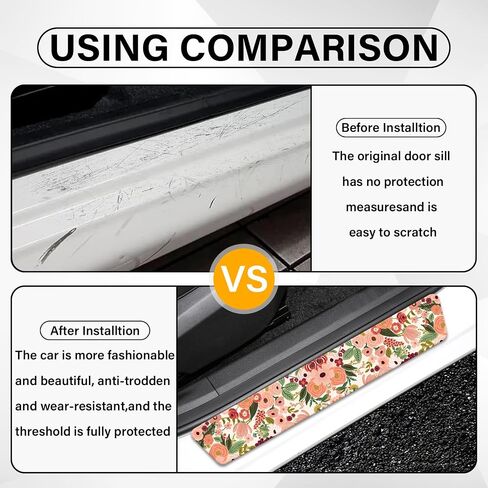 Painting Roses Door Sill Protectors, Front/Rear Absorbent Rubber Car Door Sill Protector Door Entry Guard Door Sill Protector 23.6 X 2.76 in Fit for Car SUV Truck Universal - 4Pcs in Saudi Arabia