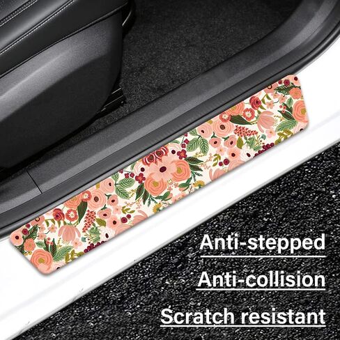 Painting Roses Door Sill Protectors, Front/Rear Absorbent Rubber Car Door Sill Protector Door Entry Guard Door Sill Protector 23.6 X 2.76 in Fit for Car SUV Truck Universal - 4Pcs in Saudi Arabia