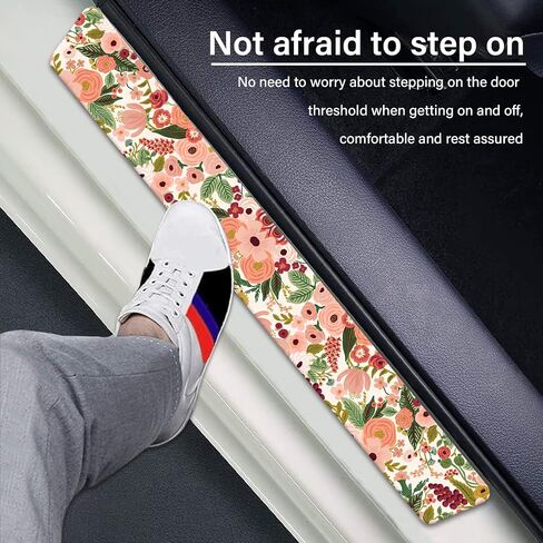Painting Roses Door Sill Protectors, Front/Rear Absorbent Rubber Car Door Sill Protector Door Entry Guard Door Sill Protector 23.6 X 2.76 in Fit for Car SUV Truck Universal - 4Pcs in Saudi Arabia